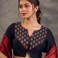 Striking Black Cotton Silk Blouse with Ajrakh Printed Embroidered Yoke & Red Piping Detail