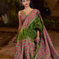 Mehendi Green-Pink Mughal Floral Hand Block Print Cotton Saree