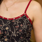 Midnight Bloom Mul Cotton Top with Adjustable Straps and Delicate Embellishments in Neckline
