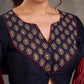 Striking Black Cotton Silk Blouse with Ajrakh Printed Embroidered Yoke & Red Piping Detail