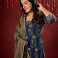 Indigo Ajrakh Kurta with Subtle Embroidered Neckline & Sleeves