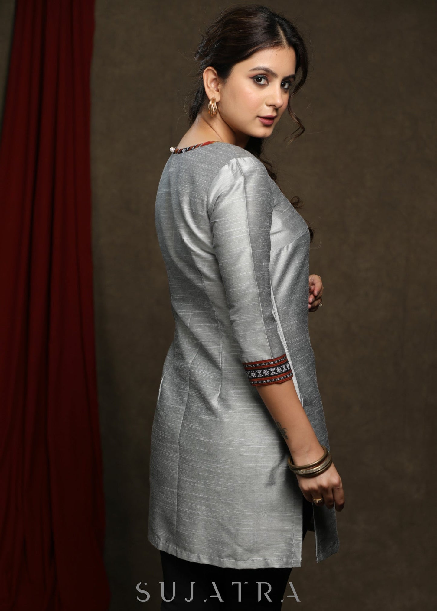 Exclusive Multi color Cotton Ikat Jacket- Grey Cotton silk Tunic Optional