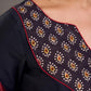 Striking Black Cotton Silk Blouse with Ajrakh Printed Embroidered Yoke & Red Piping Detail
