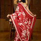Pure silk saree in red with bold hand-painted abstract artistry