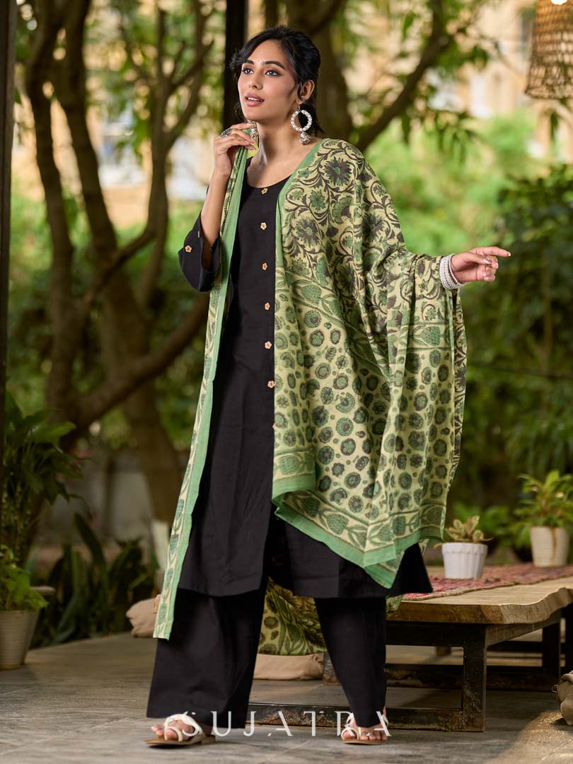 Refined Black Cotton Kurta with Soft Structured Fit