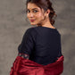 Striking Black Cotton Silk Blouse with Ajrakh Printed Embroidered Yoke & Red Piping Detail
