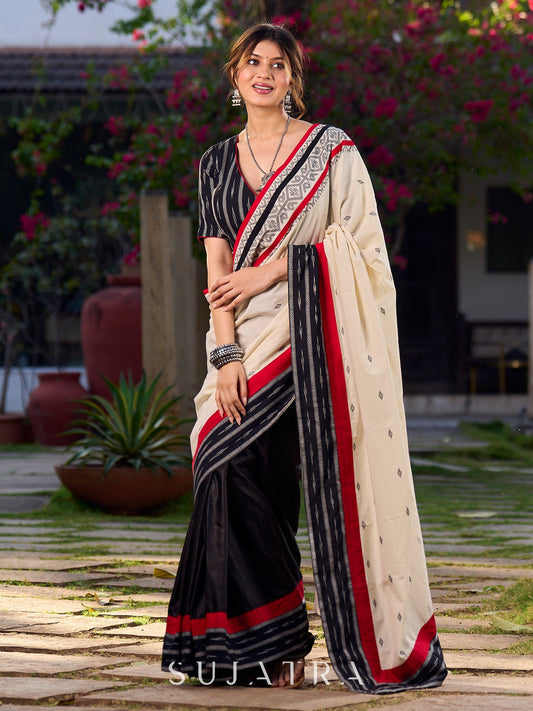 Timeless Black Saree with Ikat & Jamdani Accents