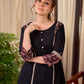 Bold Black Cotton Kurta with Contrast Floral Sleeve Cuffs and Stripe Border Detail