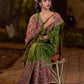 Mehendi Green-Pink Mughal Floral Hand Block Print Cotton Saree