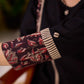 Bold Black Cotton Kurta with Contrast Floral Sleeve Cuffs and Stripe Border Detail