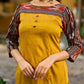 Stunning mustard cotton-silk kurta highlighted with black Ikat