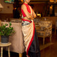 Elegant Black Pure Silk Saree with Red & Ivory Kalamkari Floral Border