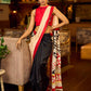 Elegant Black Pure Silk Saree with Red & Ivory Kalamkari Floral Border