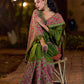 Mehendi Green-Pink Mughal Floral Hand Block Print Cotton Saree