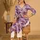Lilac Grace Printed Mul Cotton Kurta with Contrast Green Touches