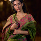 Mehendi Green-Pink Mughal Floral Hand Block Print Cotton Saree