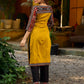 Stunning mustard cotton-silk kurta highlighted with black Ikat