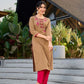 Sophisticated Beige Cotton Kurta Adorned with Contrasting Floral Thread Hand Embroidery