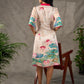 Pichwai-inspired off white lotus print dress with pink accents.