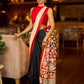 Elegant Black Pure Silk Saree with Red & Ivory Kalamkari Floral Border