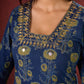 Indigo Ajrakh Kurta with Subtle Embroidered Neckline & Sleeves