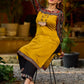 Stunning mustard cotton-silk kurta highlighted with black Ikat