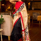 Elegant Black Pure Silk Saree with Red & Ivory Kalamkari Floral Border