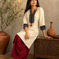 Sophisticated Off-White Cotton Kurta with Ikat Placket Border & Sleeve Band