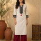 Sophisticated Off-White Cotton Kurta with Ikat Placket Border & Sleeve Band