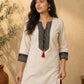 Sophisticated Off-White Cotton Kurta with Ikat Placket Border & Sleeve Band