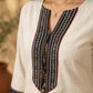 Sophisticated Off-White Cotton Kurta with Ikat Placket Border & Sleeve Band