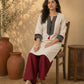 Sophisticated Off-White Cotton Kurta with Ikat Placket Border & Sleeve Band