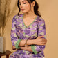 Lilac Grace Printed Mul Cotton Kurta with Contrast Green Touches