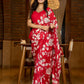 Statement red pure silk saree featuring timeless Kalamkari floral artwork
