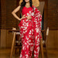 Statement red pure silk saree featuring timeless Kalamkari floral artwork