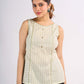 Olive Green Cotton Panelled Top with Contrast Stripe Placement