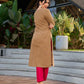 Sophisticated Beige Cotton Kurta Adorned with Contrasting Floral Thread Hand Embroidery