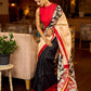 Elegant Black Pure Silk Saree with Red & Ivory Kalamkari Floral Border