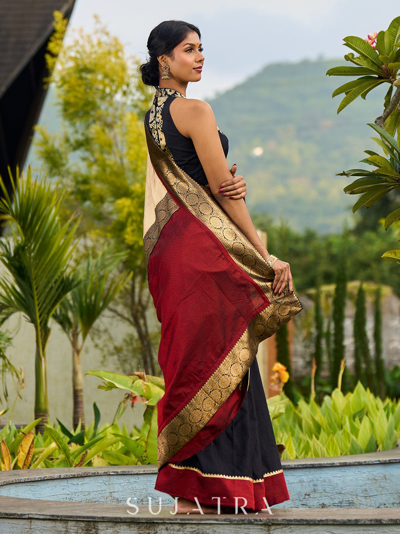 Handcrafted Pure Tussar Silk Saree with Khun Weave & Traditional Banarasi Border