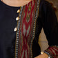 Sleek Black Cotton Silk Top Adorned with Ikat Borders and Exquisite Cowrie Embellishments