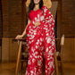 Statement red pure silk saree featuring timeless Kalamkari floral artwork