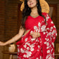 Statement red pure silk saree featuring timeless Kalamkari floral artwork