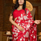 Statement red pure silk saree featuring timeless Kalamkari floral artwork