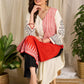 Exclusive Rayon kurta with striking fusion of bold orange & ivory hues, enhanced with intricate block prints