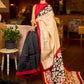 Elegant Black Pure Silk Saree with Red & Ivory Kalamkari Floral Border