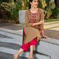 Sophisticated Beige Cotton Kurta Adorned with Contrasting Floral Thread Hand Embroidery