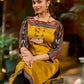 Stunning mustard cotton-silk kurta highlighted with black Ikat