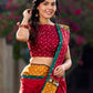 Crimson Cotton Jacquard Saree with Mustard & Red Bandhani Accents