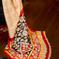 Elegant Black Pure Silk Saree with Red & Ivory Kalamkari Floral Border