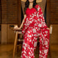 Statement red pure silk saree featuring timeless Kalamkari floral artwork